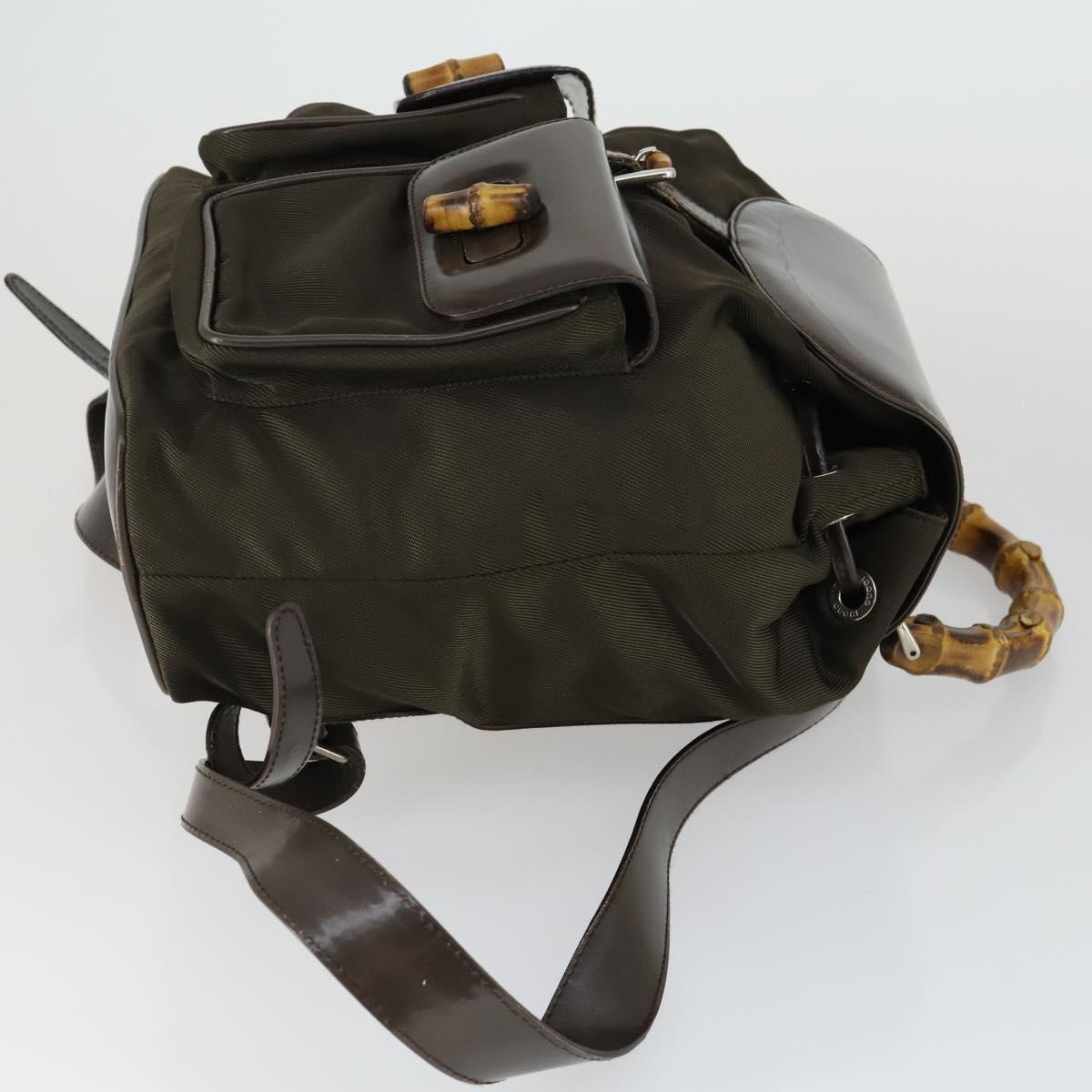 GUCCI Bamboo Backpack Nylon Dark Brown Silver 003 2058 0016 5 Auth ep12574
