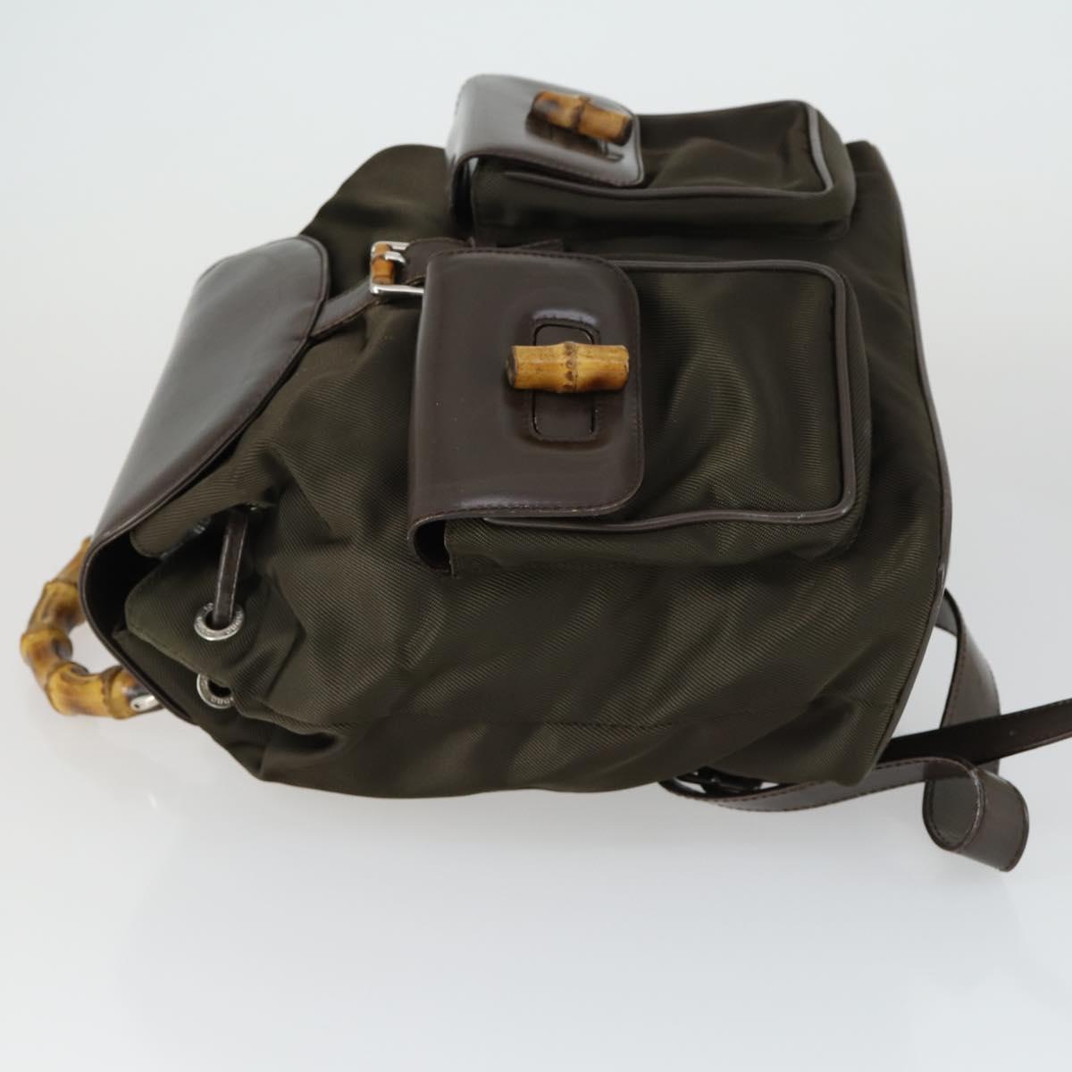 GUCCI Bamboo Backpack Nylon Dark Brown Silver 003 2058 0016 5 Auth ep12574