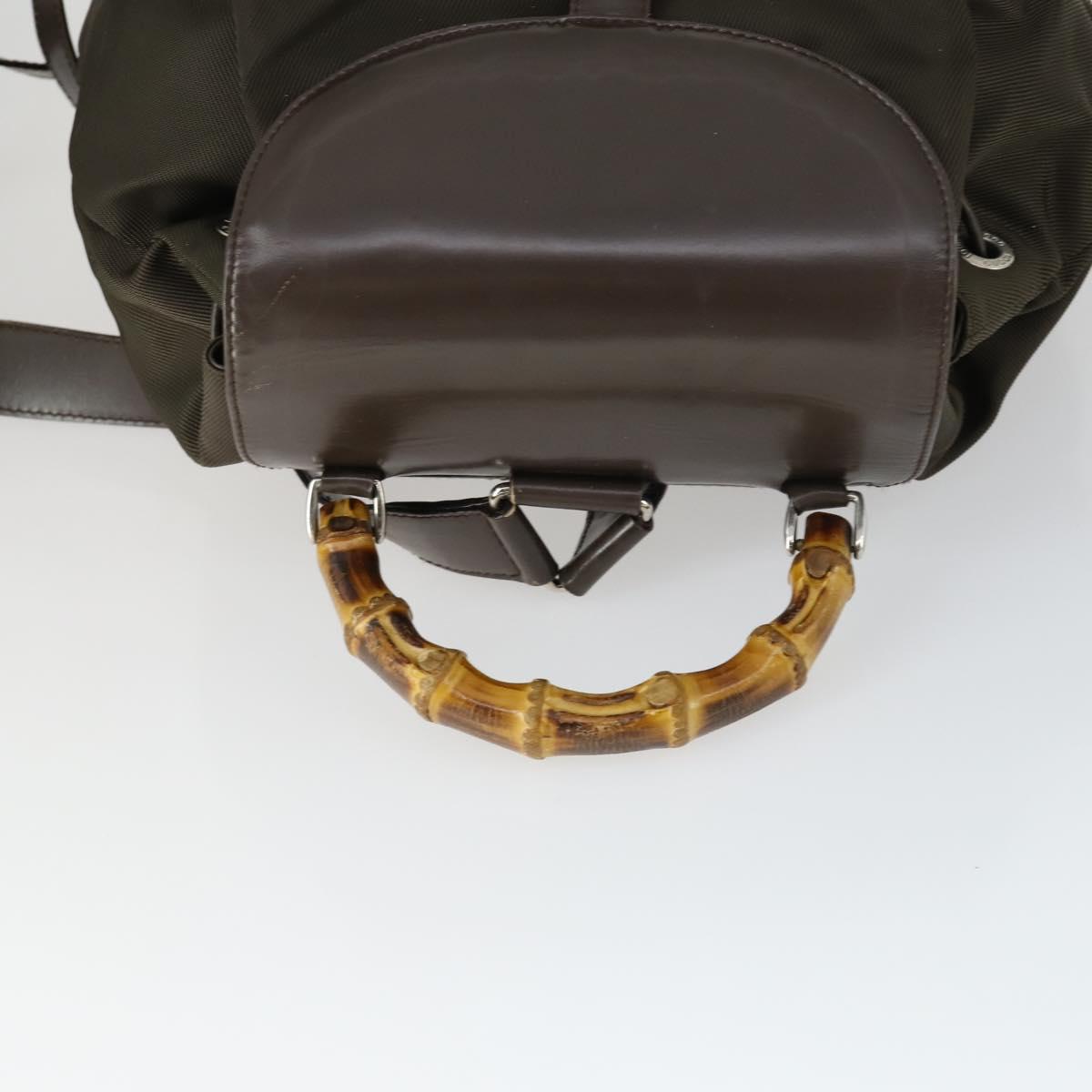 GUCCI Bamboo Backpack Nylon Dark Brown Silver 003 2058 0016 5 Auth ep12574