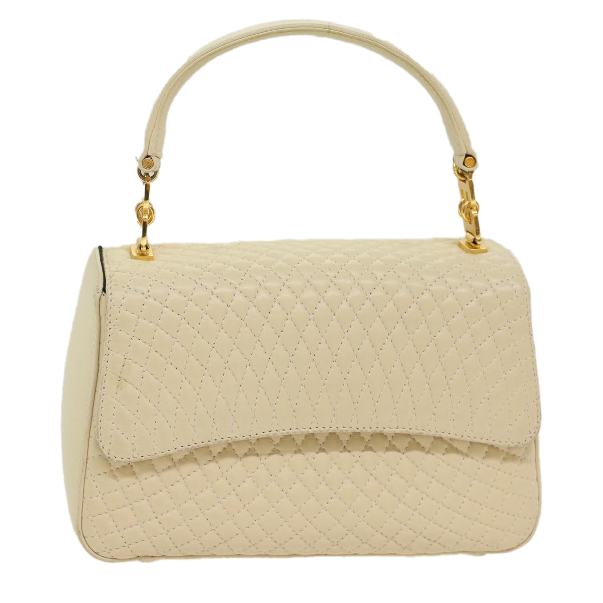 BALLY Quilted Hand Bag Lamb Skin White Auth ep1259