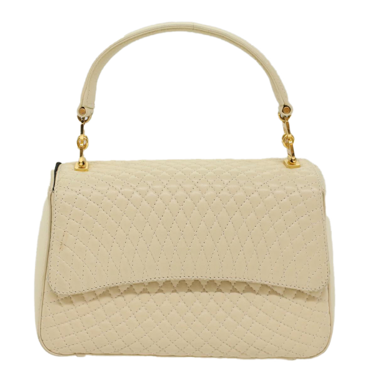 BALLY Quilted Hand Bag Lamb Skin White Auth ep1259