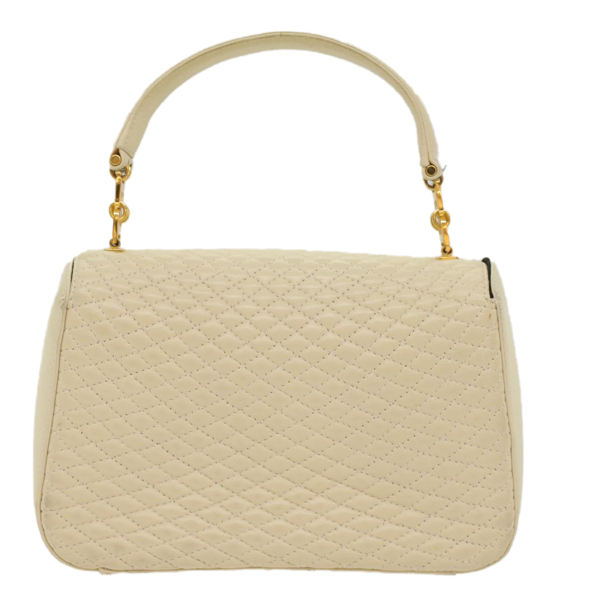 BALLY Quilted Hand Bag Lamb Skin White Auth ep1259