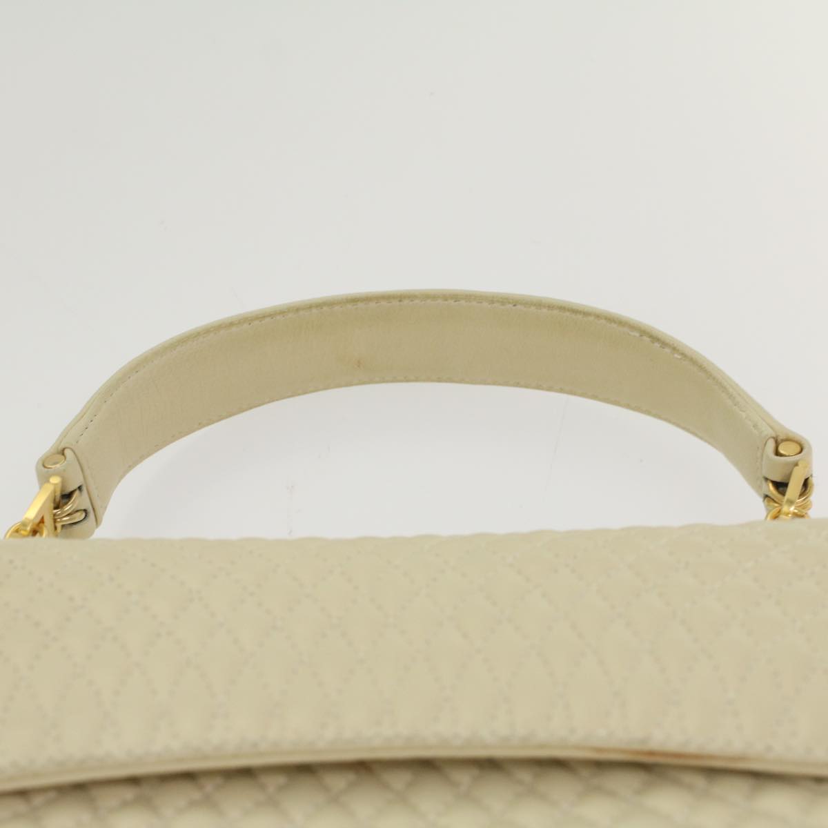 BALLY Quilted Hand Bag Lamb Skin White Auth ep1259