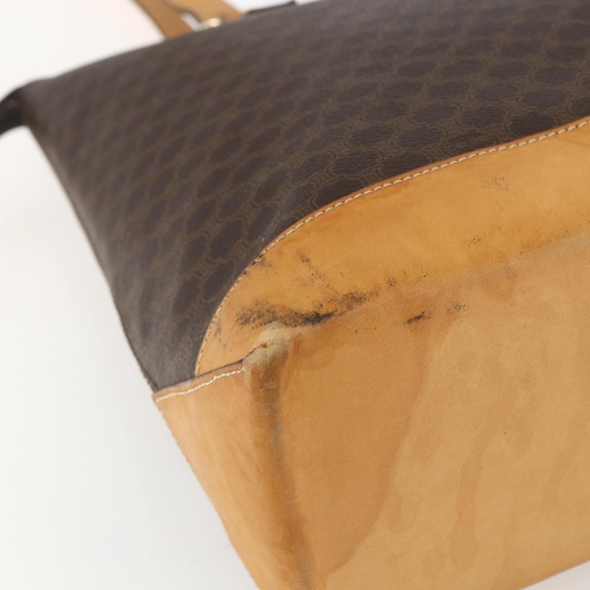 CELINE Macadam Canvas Tote Bag PVC Leather Brown Gold Auth ep12590