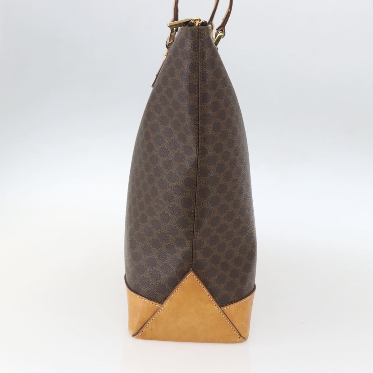 CELINE Macadam Canvas Tote Bag PVC Leather Brown Gold Auth ep12590