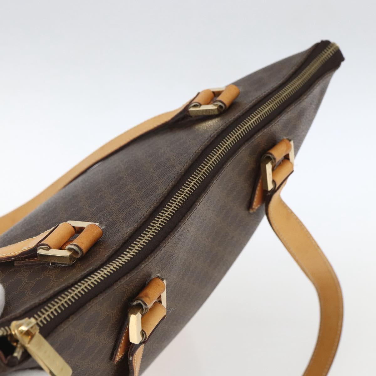 CELINE Macadam Canvas Tote Bag PVC Leather Brown Gold Auth ep12590