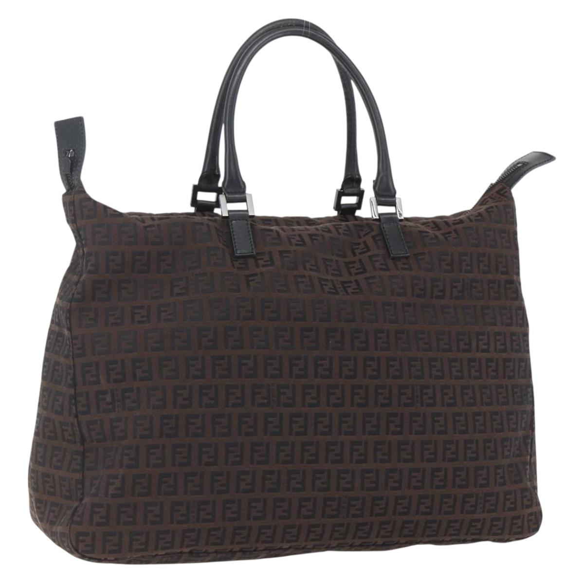 FENDI Zucchino Canvas Hand Bag Dark Brown Auth ep12591