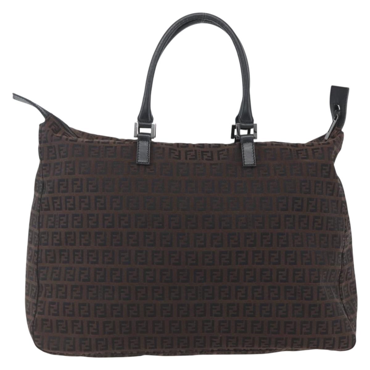 FENDI Zucchino Canvas Hand Bag Dark Brown Auth ep12591