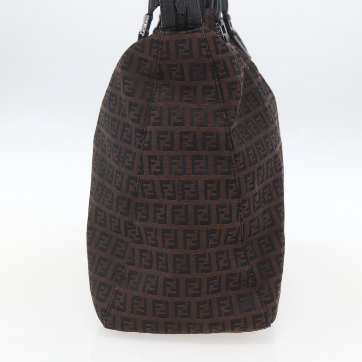 FENDI Zucchino Canvas Hand Bag Dark Brown Auth ep12591