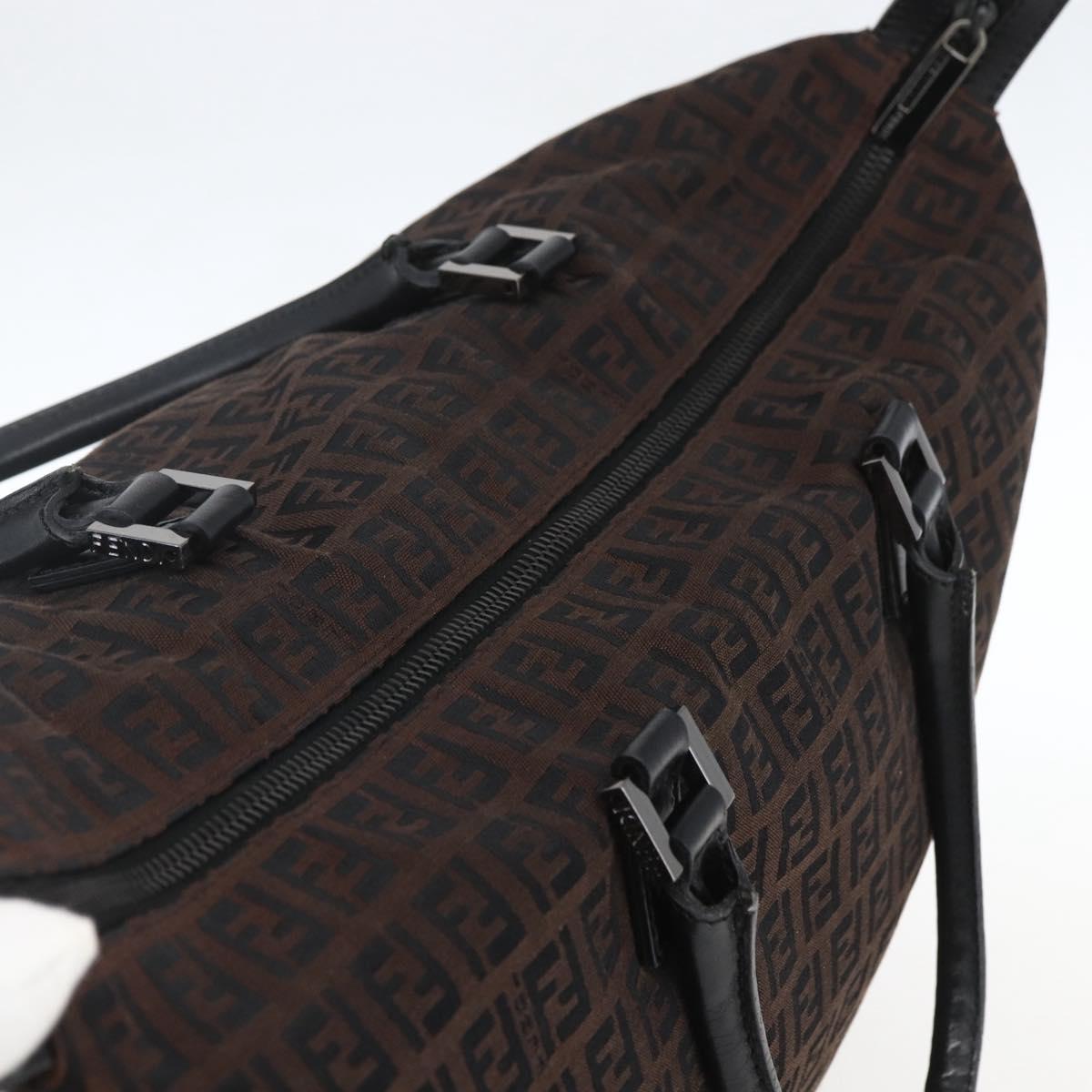 FENDI Zucchino Canvas Hand Bag Dark Brown Auth ep12591