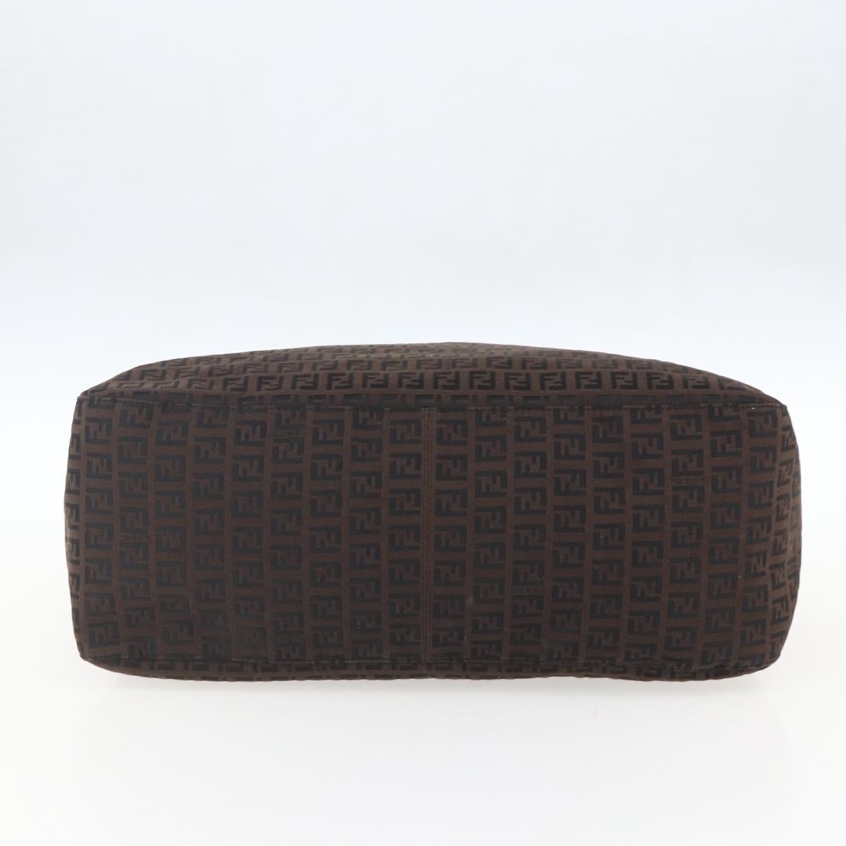 FENDI Zucchino Canvas Hand Bag Dark Brown Auth ep12591
