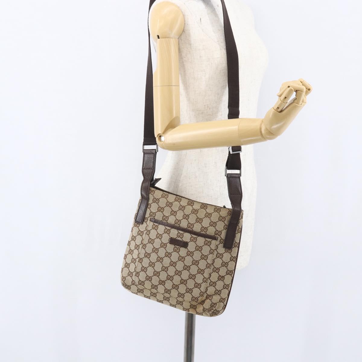 GUCCI GG Canvas Shoulder Bag Beige Silver 122793 Auth ep12602