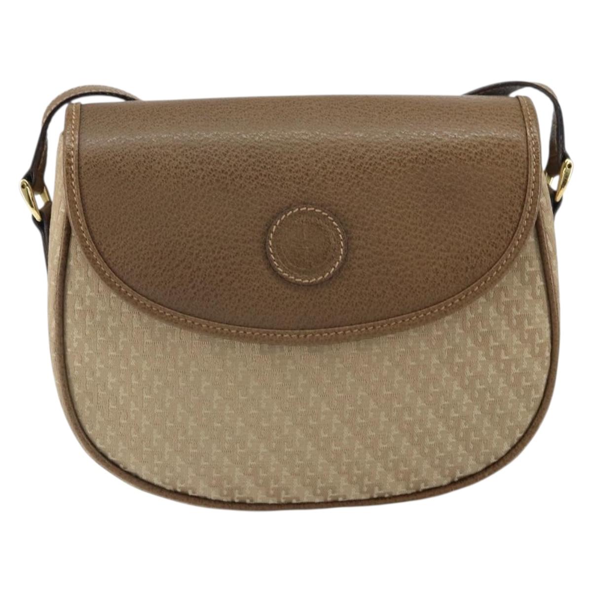 GUCCI Shoulder Bag Nylon Leather Beige Gold 007 754 0074 Auth ep12620