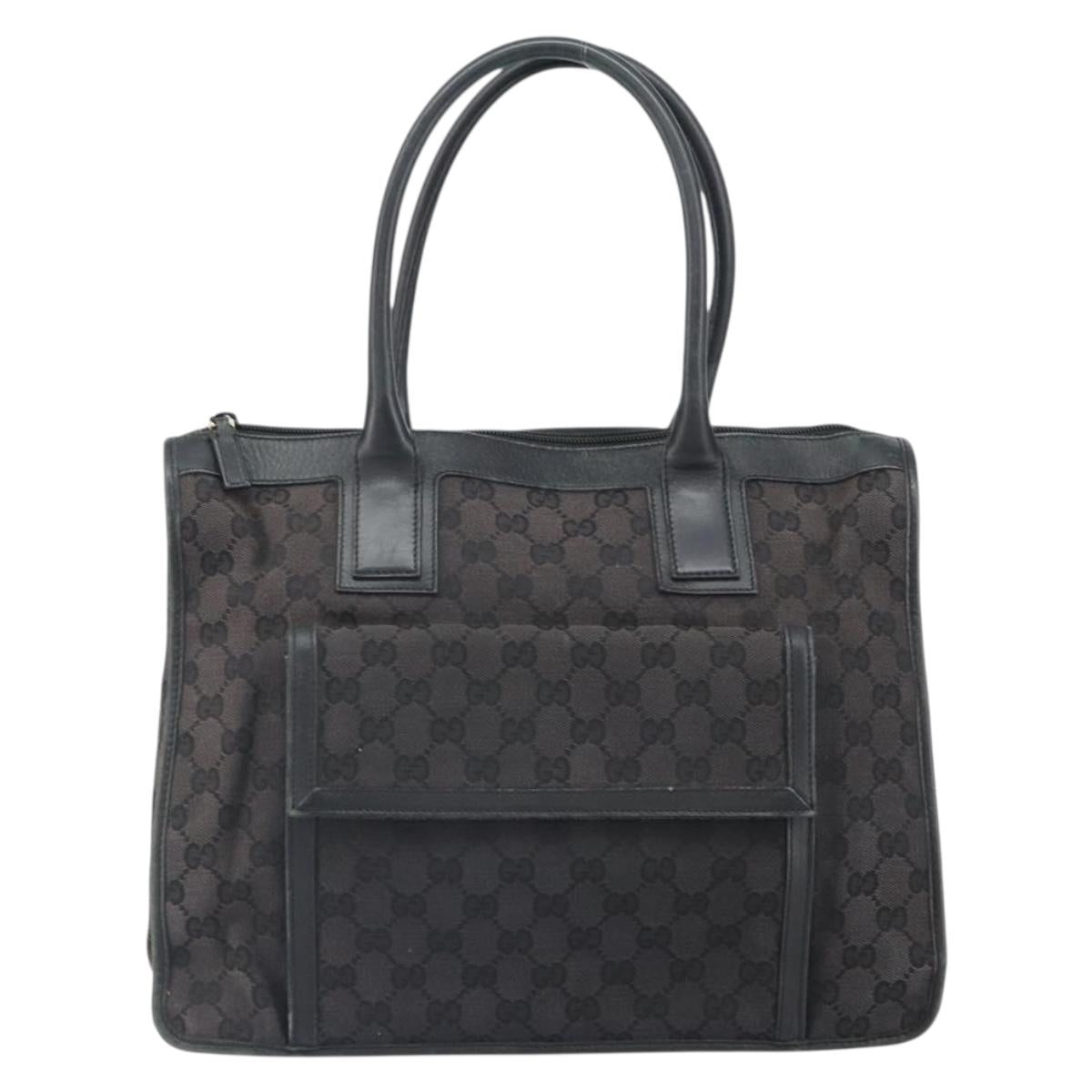 GUCCI GG Canvas Hand Bag Black Silver 000 0854 Auth ep12622