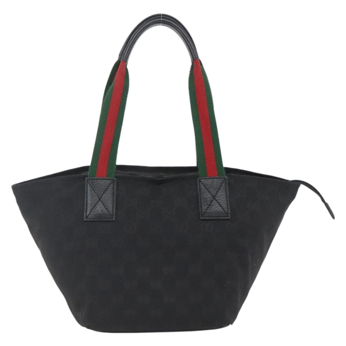GUCCI GG Canvas Web Sherry Line Hand Bag Black Silver 131228 Auth ep12633