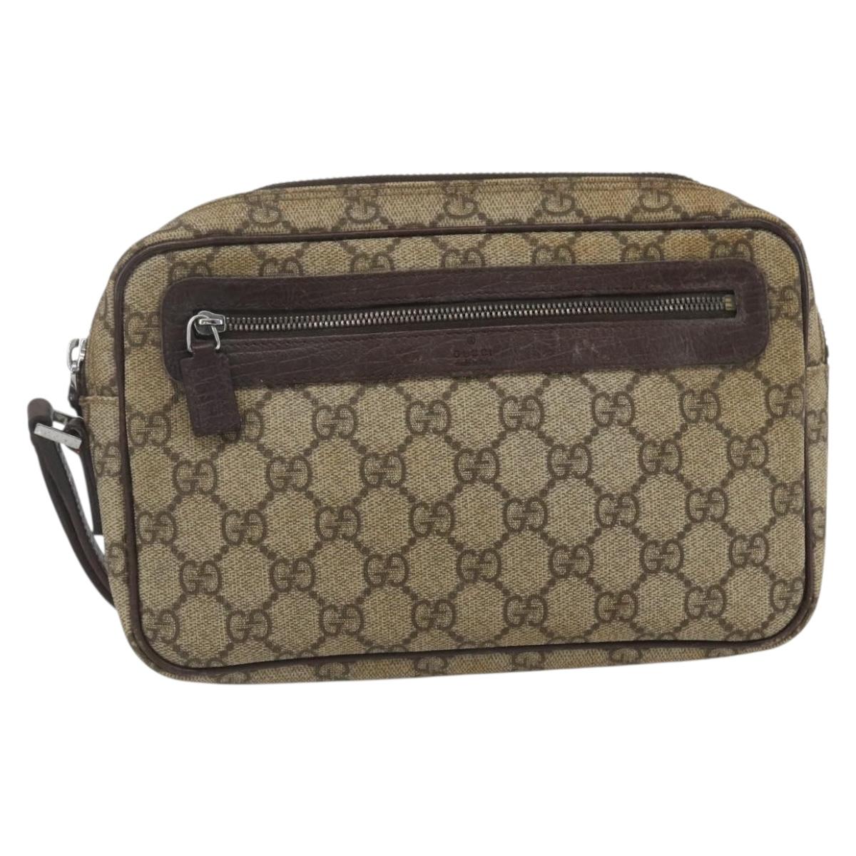 GUCCI GG Supreme Web Sherry Line Clutch Bag PVC Beige Silver 73956 Auth ep12637