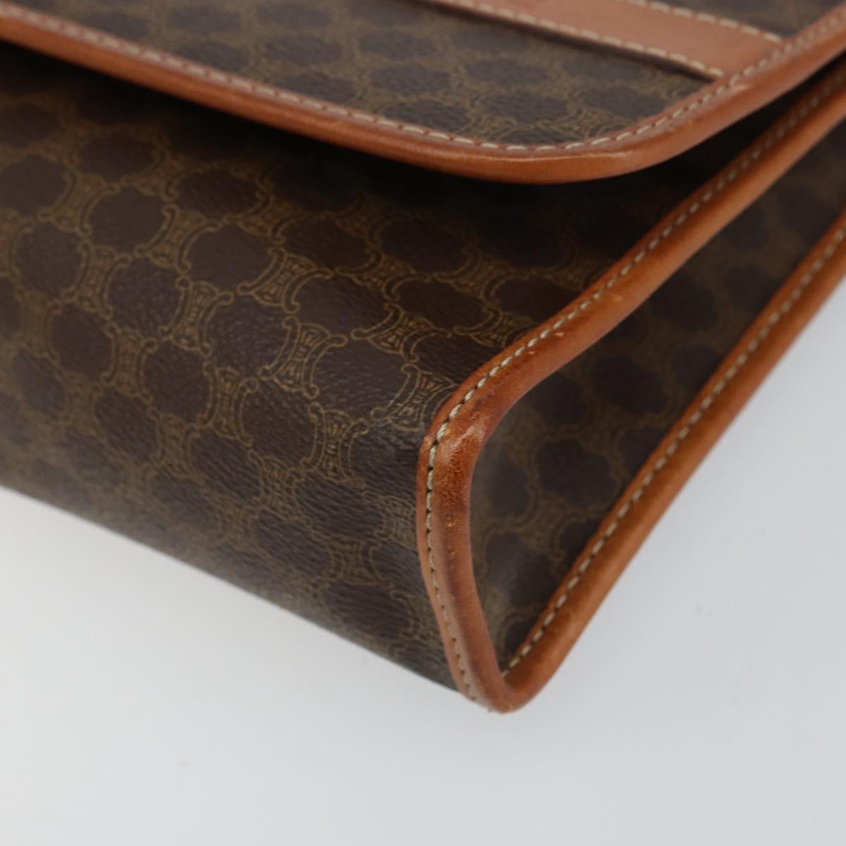 CELINE Macadam Canvas Shoulder Bag PVC Leather Brown Gold Auth ep12638