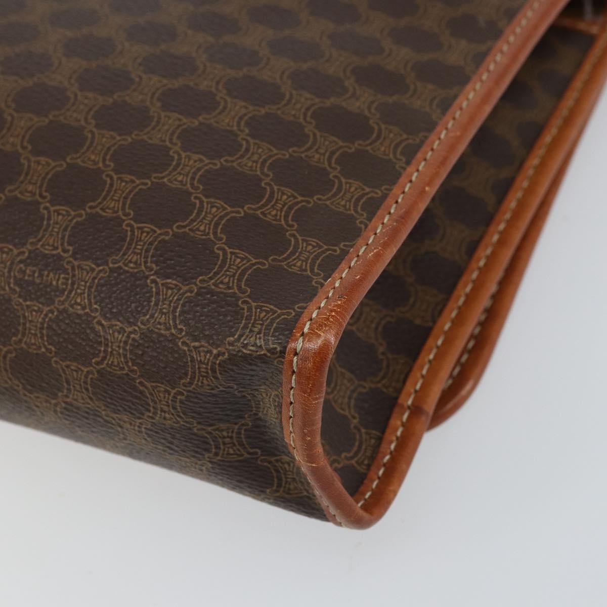 CELINE Macadam Canvas Shoulder Bag PVC Leather Brown Gold Auth ep12638