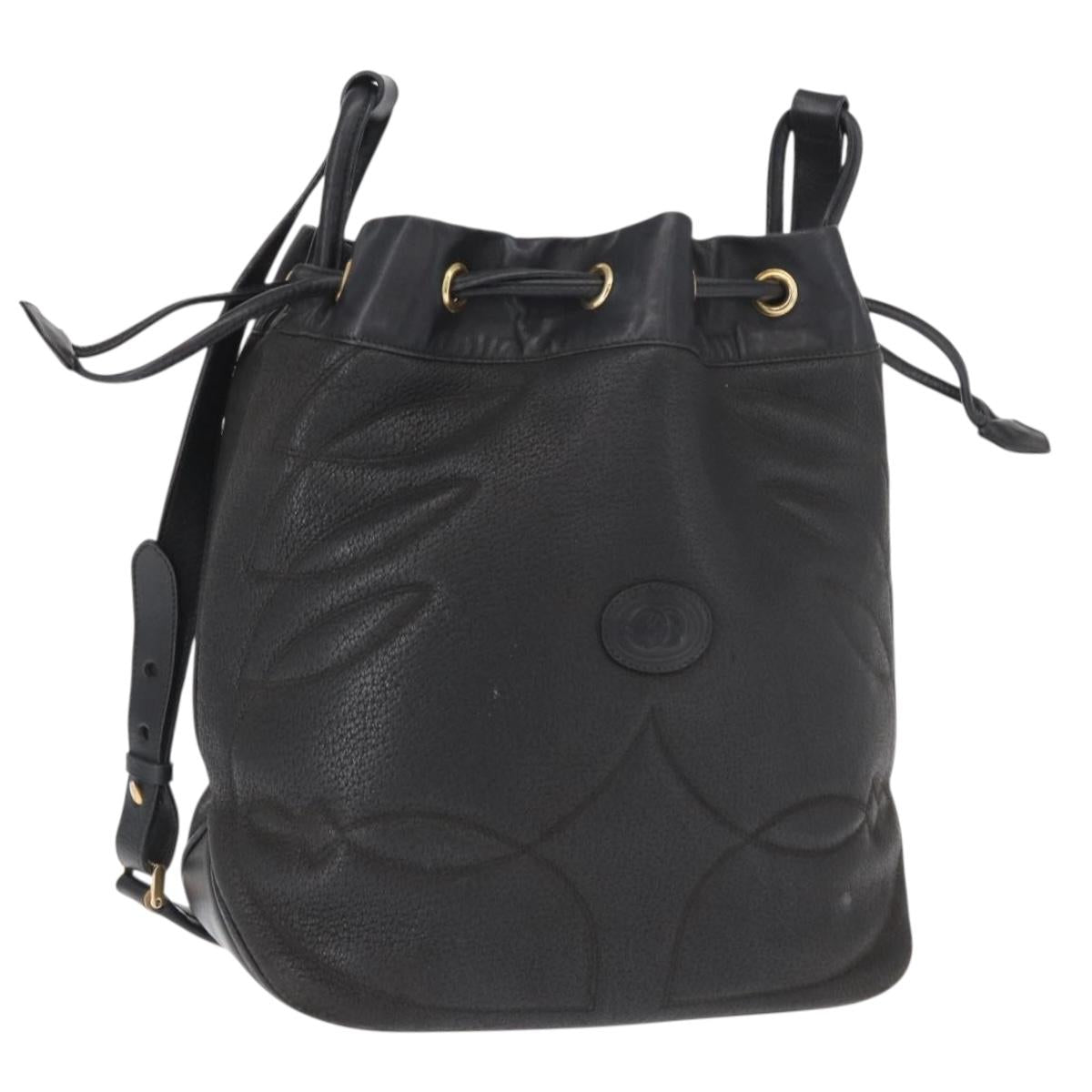 GUCCI Shoulder Bag Leather Black Gold Auth ep12642
