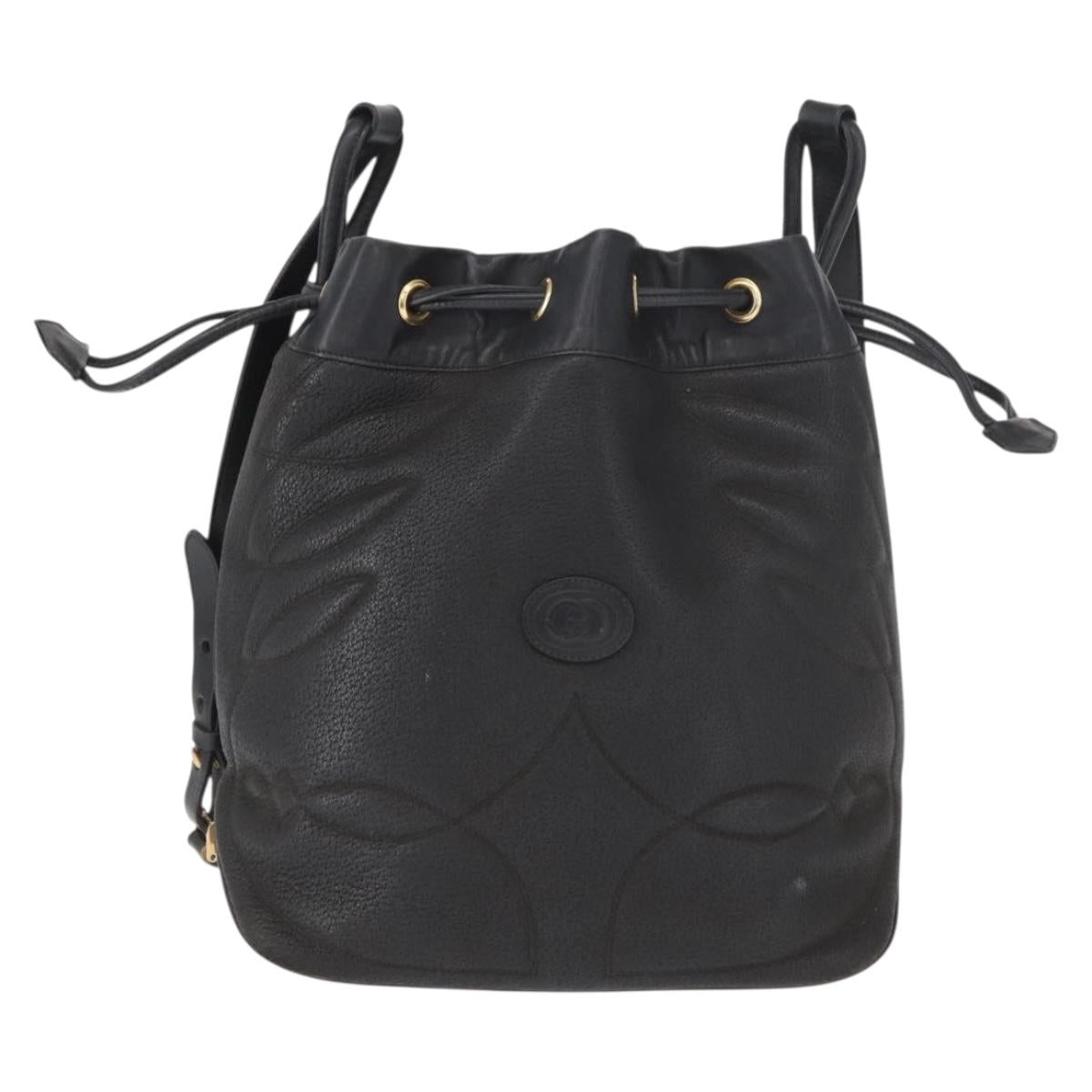 GUCCI Shoulder Bag Leather Black Gold Auth ep12642