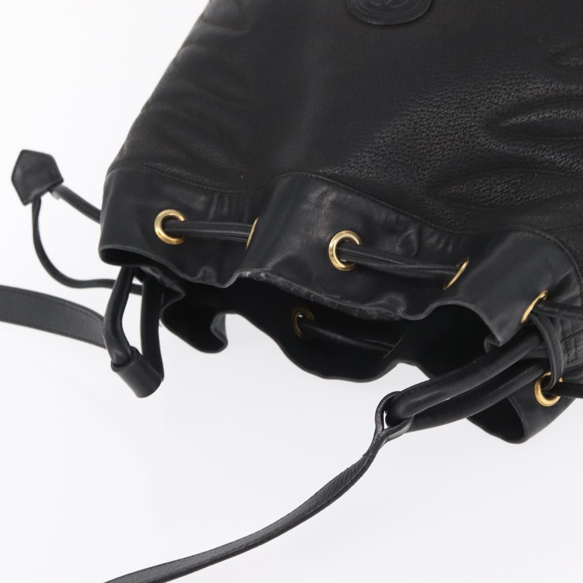 GUCCI Shoulder Bag Leather Black Gold Auth ep12642