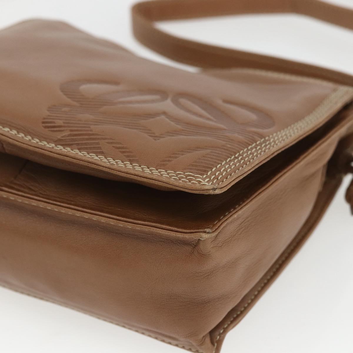 LOEWE Anagram Shoulder Bag Leather Brown Gold Auth ep12651