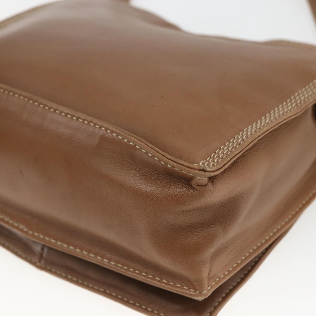 LOEWE Anagram Shoulder Bag Leather Brown Gold Auth ep12651