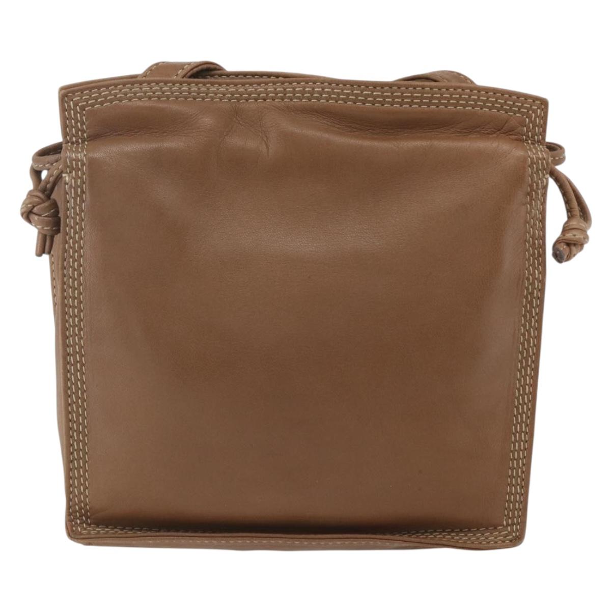 LOEWE Anagram Shoulder Bag Leather Brown Gold Auth ep12651