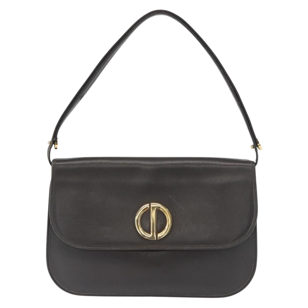 Christian Dior Shoulder Bag Leather Gray Gold Auth ep12656