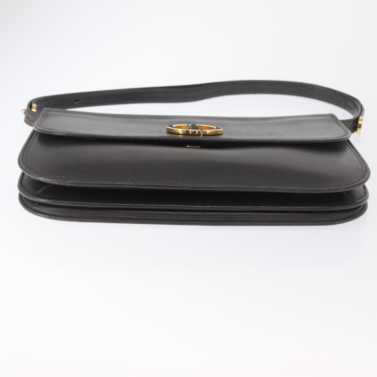 Christian Dior Shoulder Bag Leather Gray Gold Auth ep12656