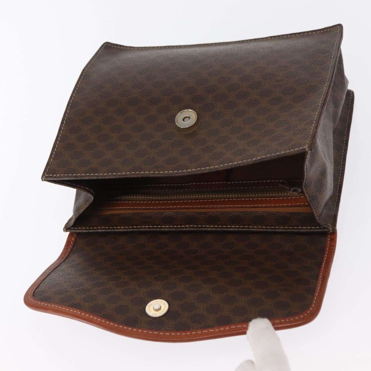 CELINE Macadam Canvas Hand Bag PVC Leather Brown Gold Auth ep12658