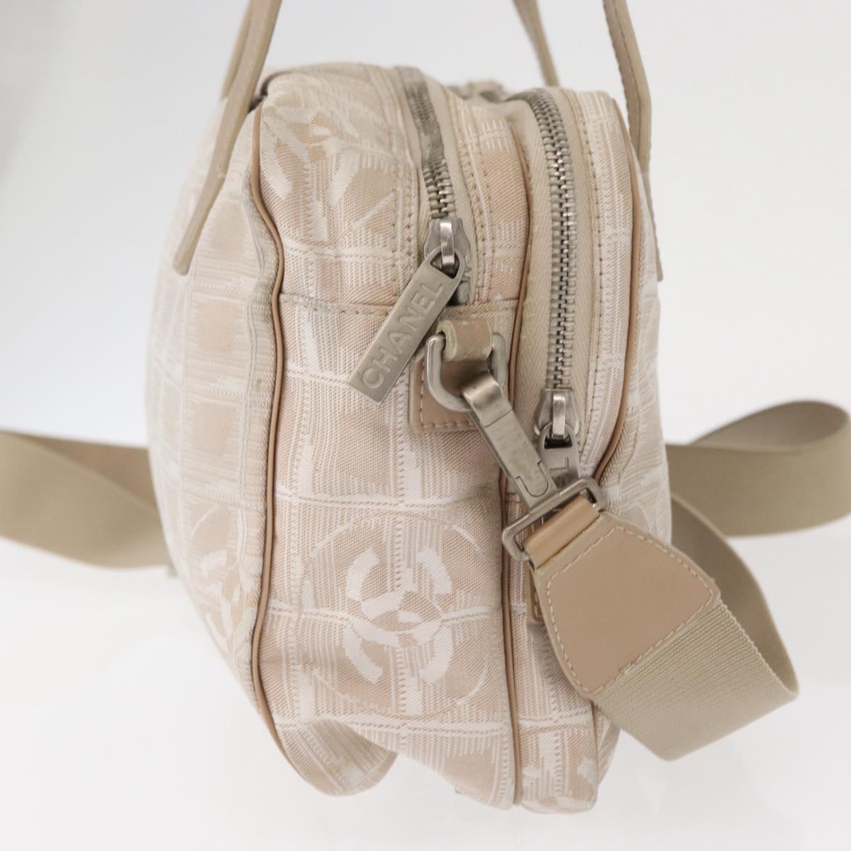 CHANEL New Travel Line Hand Bag Canvas Leather 2way Pink Gold CC Auth ep12659