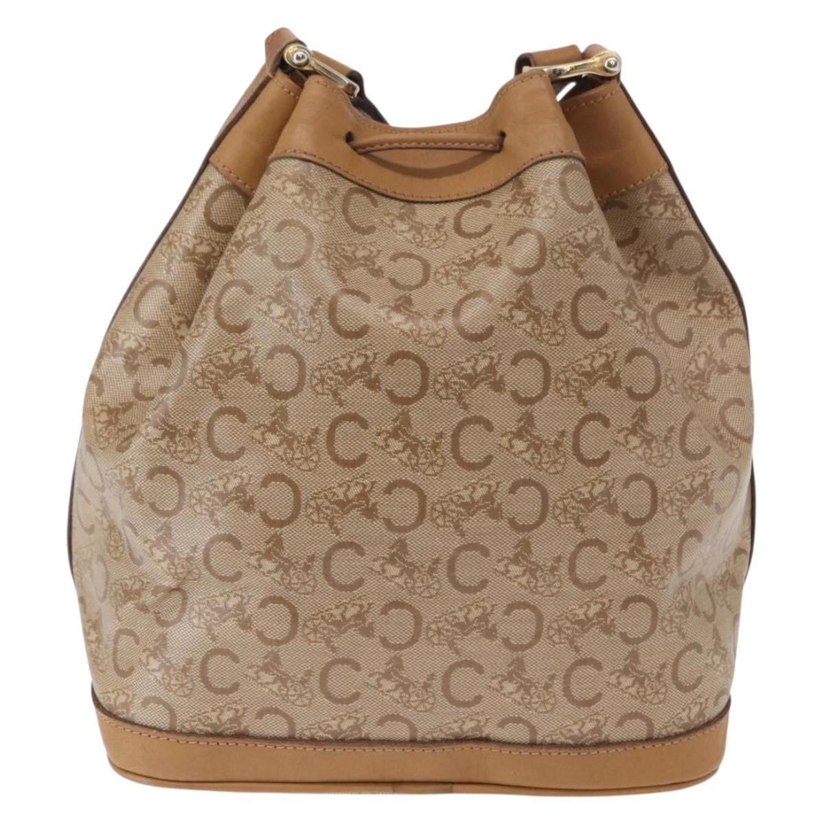 CELINE C Macadam Canvas Shoulder Bag PVC Beige Gold Auth ep12661