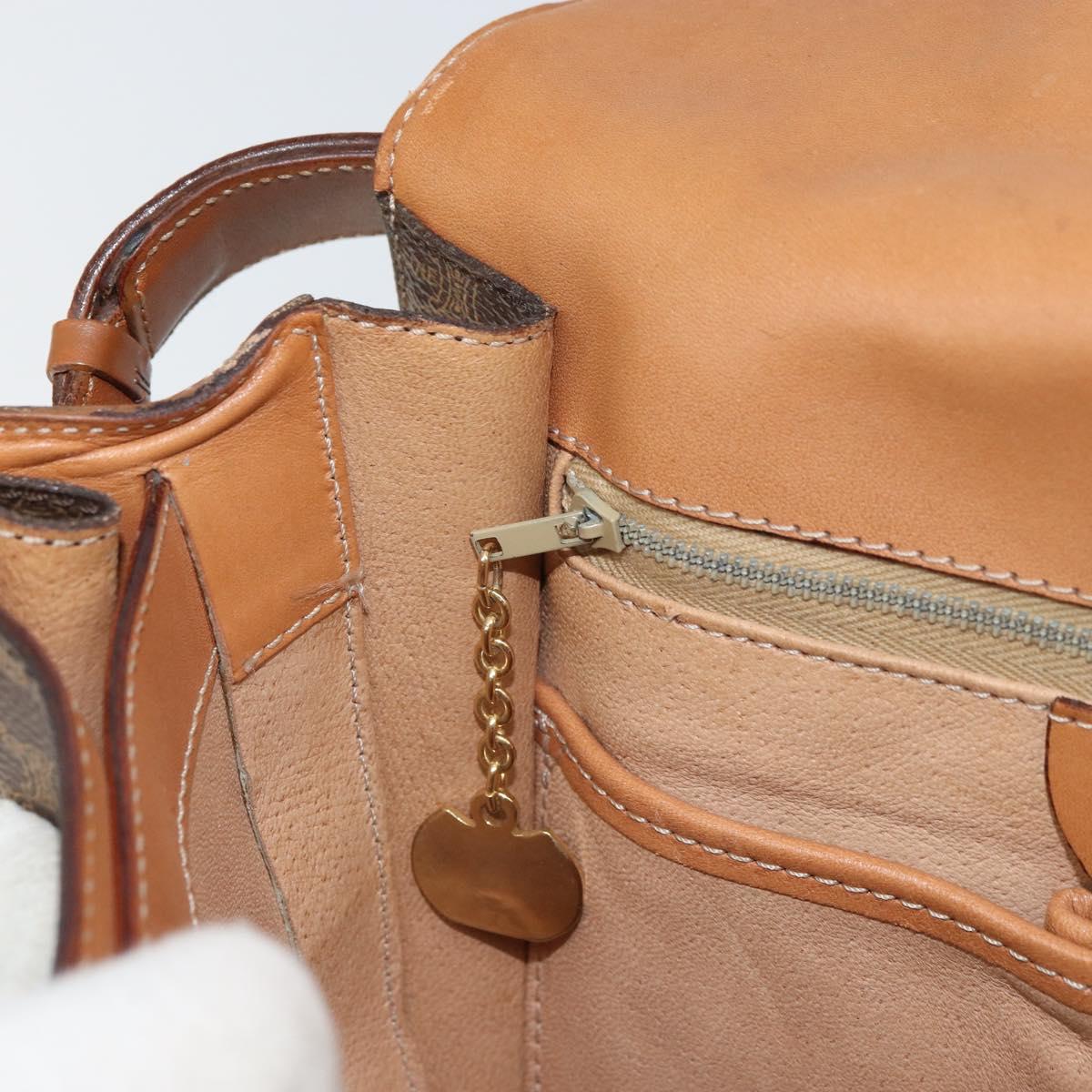 CELINE Macadam Canvas Shoulder Bag PVC Leather Brown Gold Auth ep12669