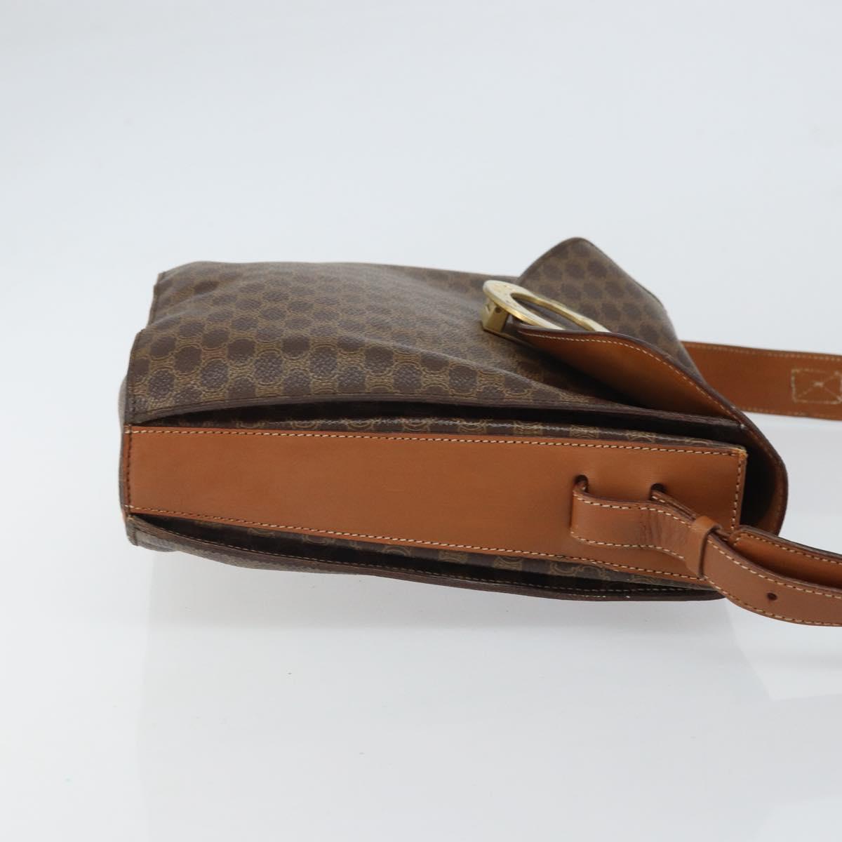 CELINE Macadam Canvas Shoulder Bag PVC Leather Brown Gold Auth ep12669