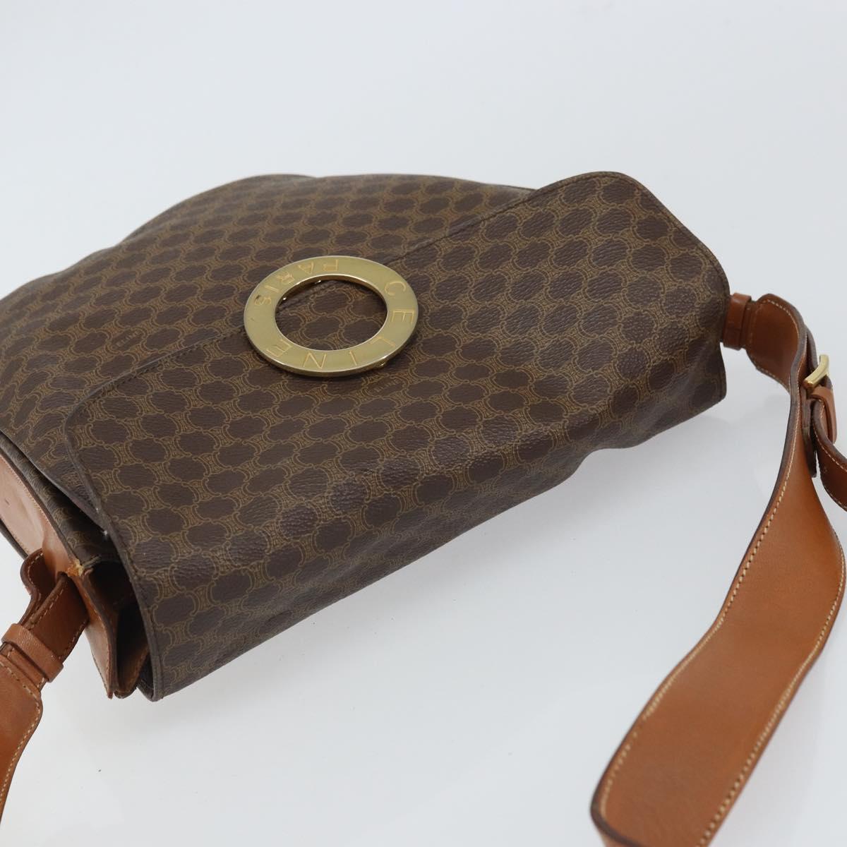 CELINE Macadam Canvas Shoulder Bag PVC Leather Brown Gold Auth ep12669