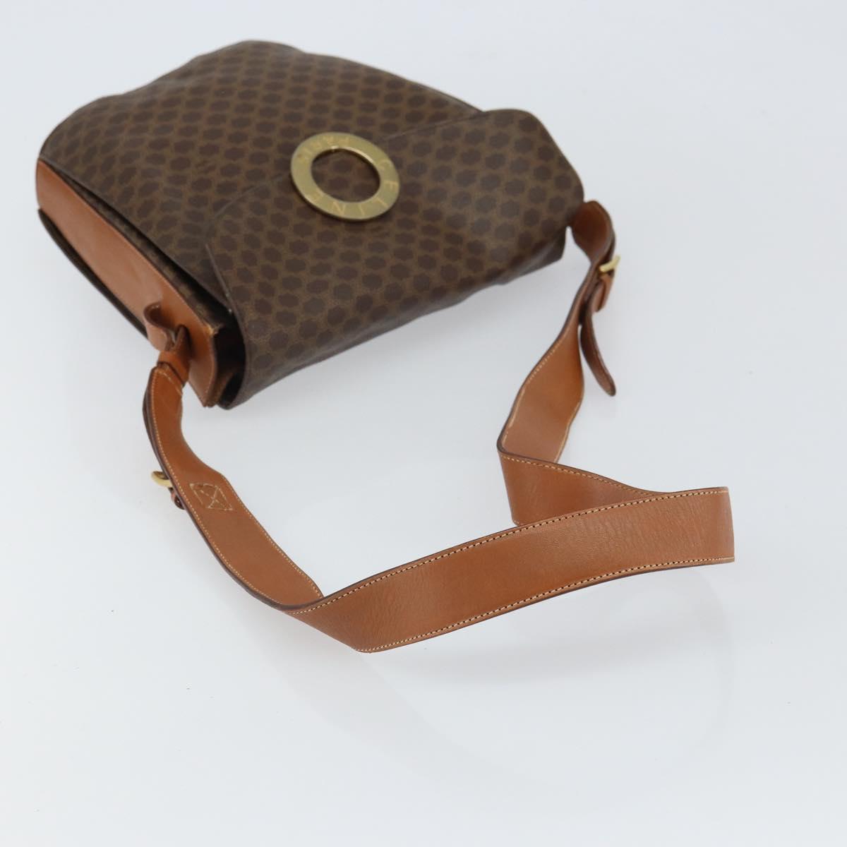 CELINE Macadam Canvas Shoulder Bag PVC Leather Brown Gold Auth ep12669