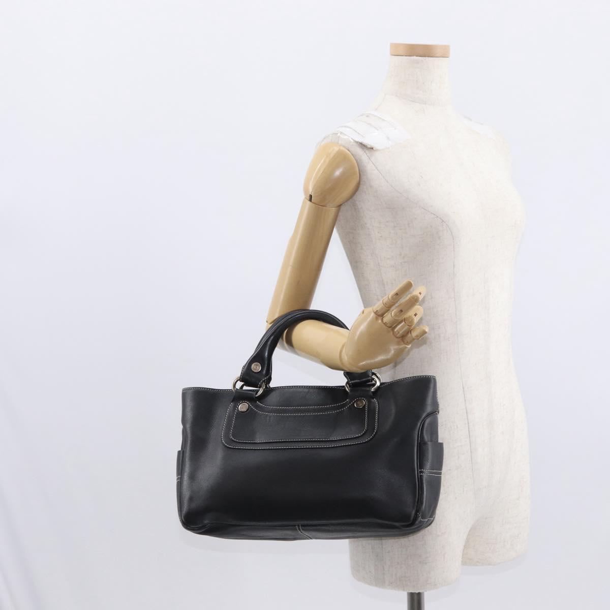 CELINE Boogie Hand Bag Leather Black Silver Auth ep12681