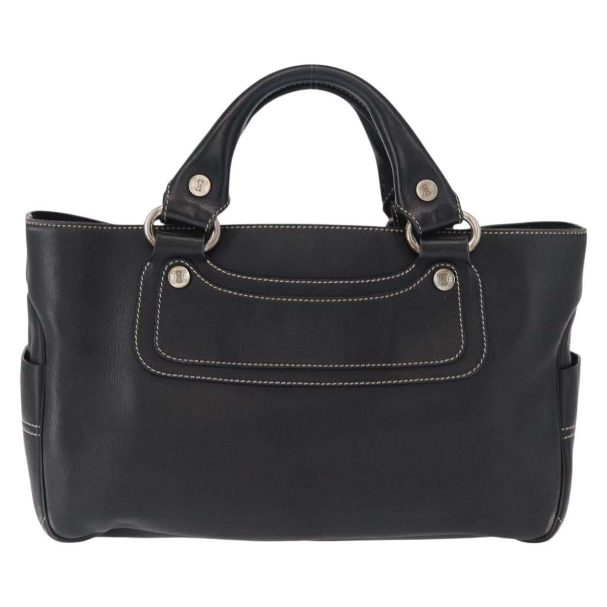CELINE Boogie Hand Bag Leather Black Silver Auth ep12681