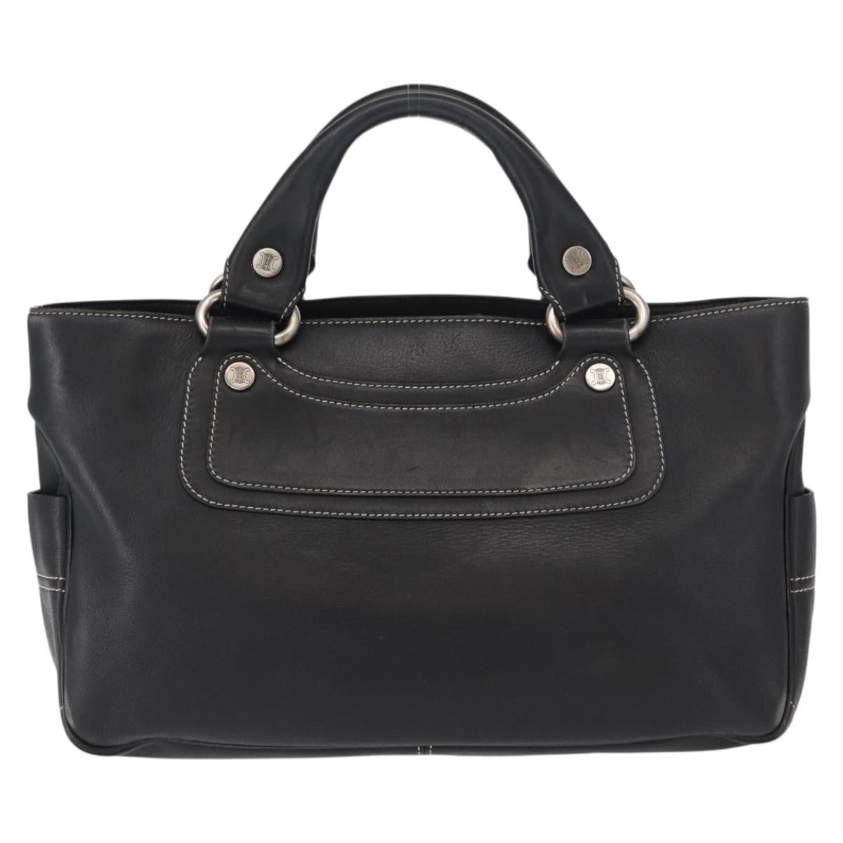 CELINE Boogie Hand Bag Leather Black Silver Auth ep12681