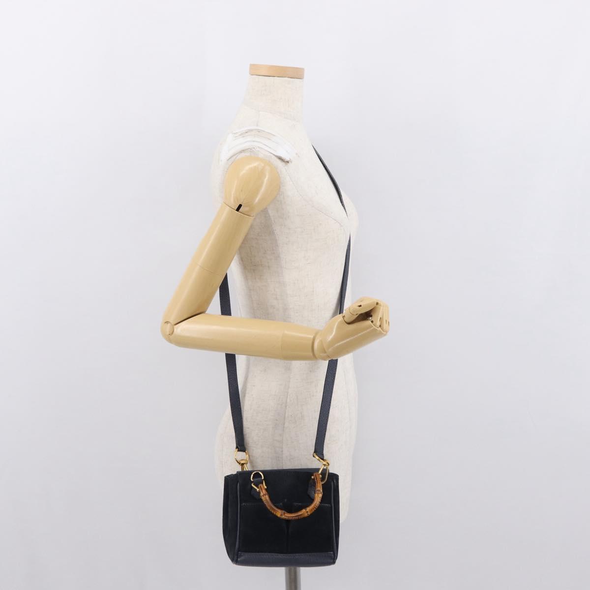 GUCCI Bamboo Hand Bag Suede 2way Navy Gold 007 1793 0238 Auth ep12682