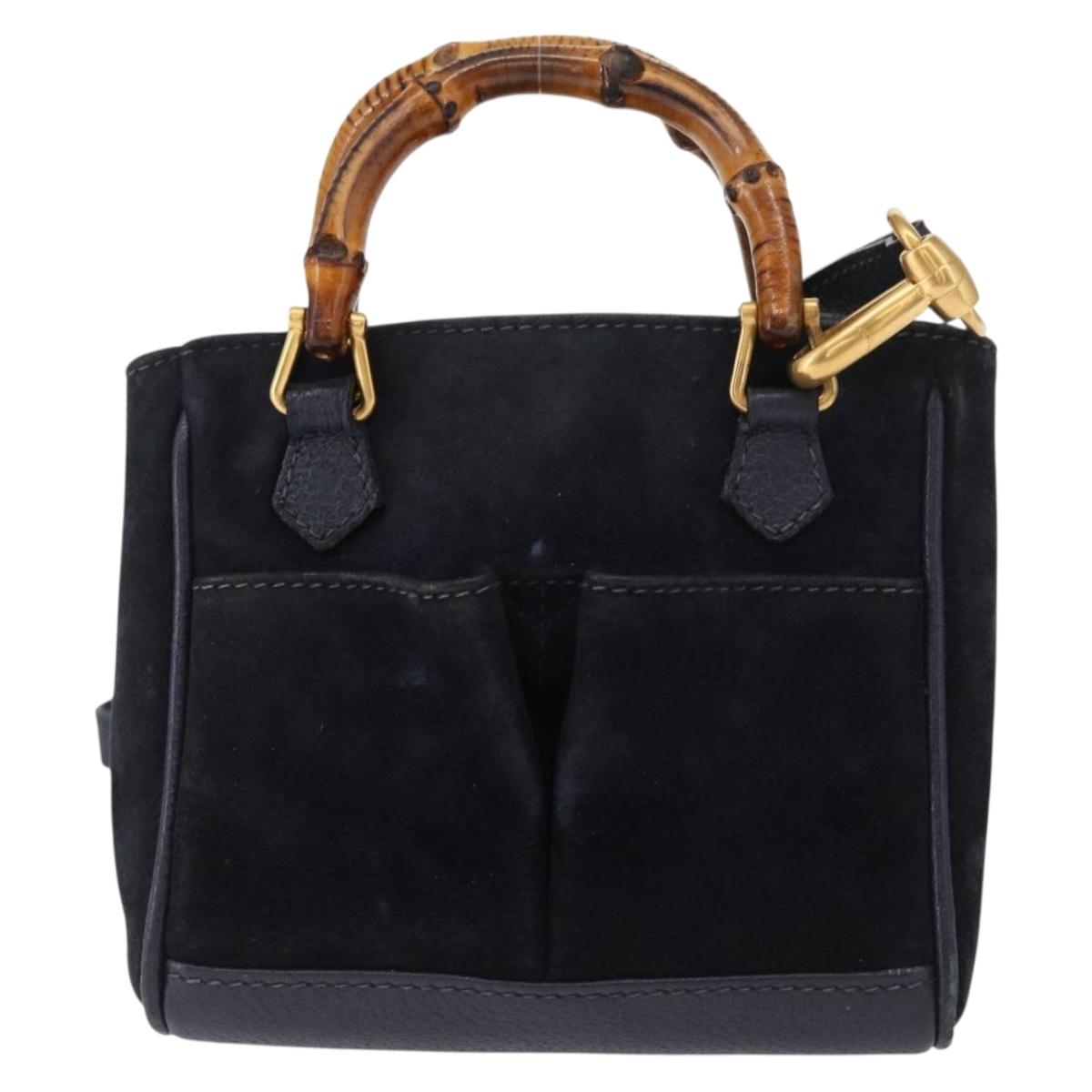 GUCCI Bamboo Hand Bag Suede 2way Navy Gold 007 1793 0238 Auth ep12682