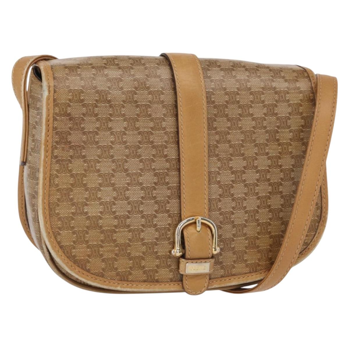 CELINE Macadam Canvas Shoulder Bag PVC Beige Gold Auth ep12683