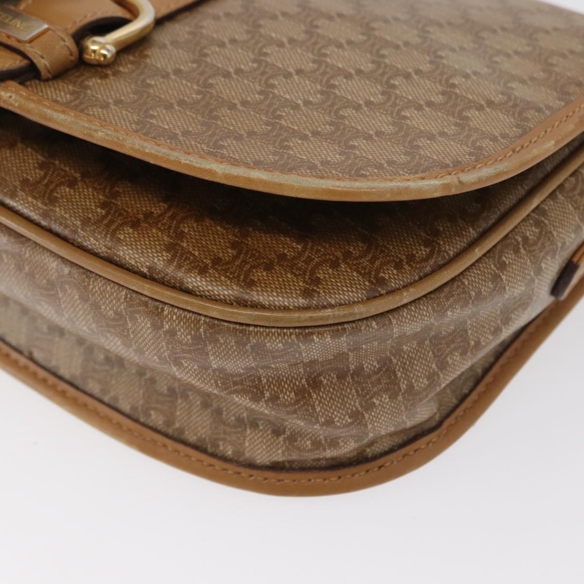 CELINE Macadam Canvas Shoulder Bag PVC Beige Gold Auth ep12683