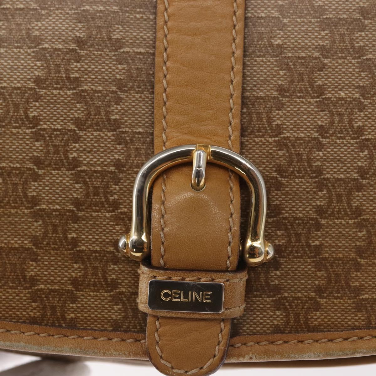 CELINE Macadam Canvas Shoulder Bag PVC Beige Gold Auth ep12683