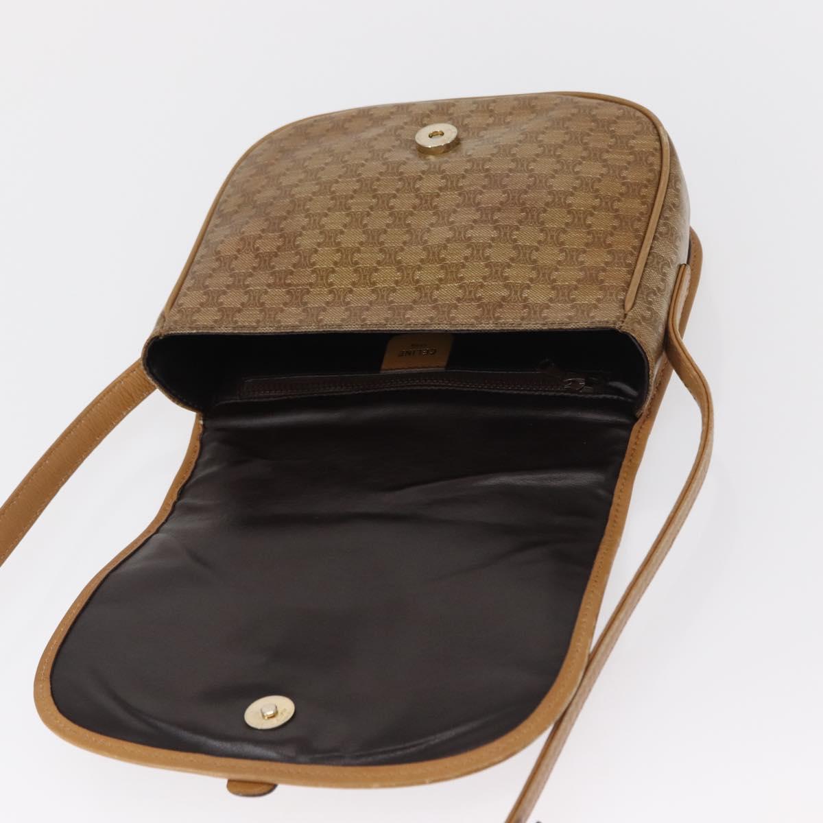 CELINE Macadam Canvas Shoulder Bag PVC Beige Gold Auth ep12683