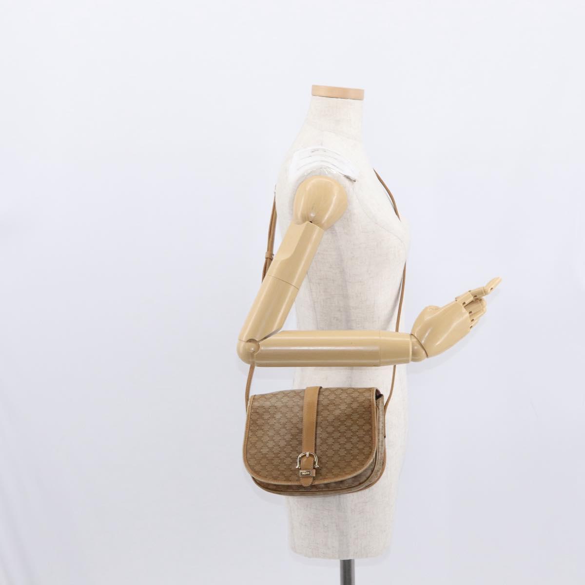 CELINE Macadam Canvas Shoulder Bag PVC Beige Gold Auth ep12683