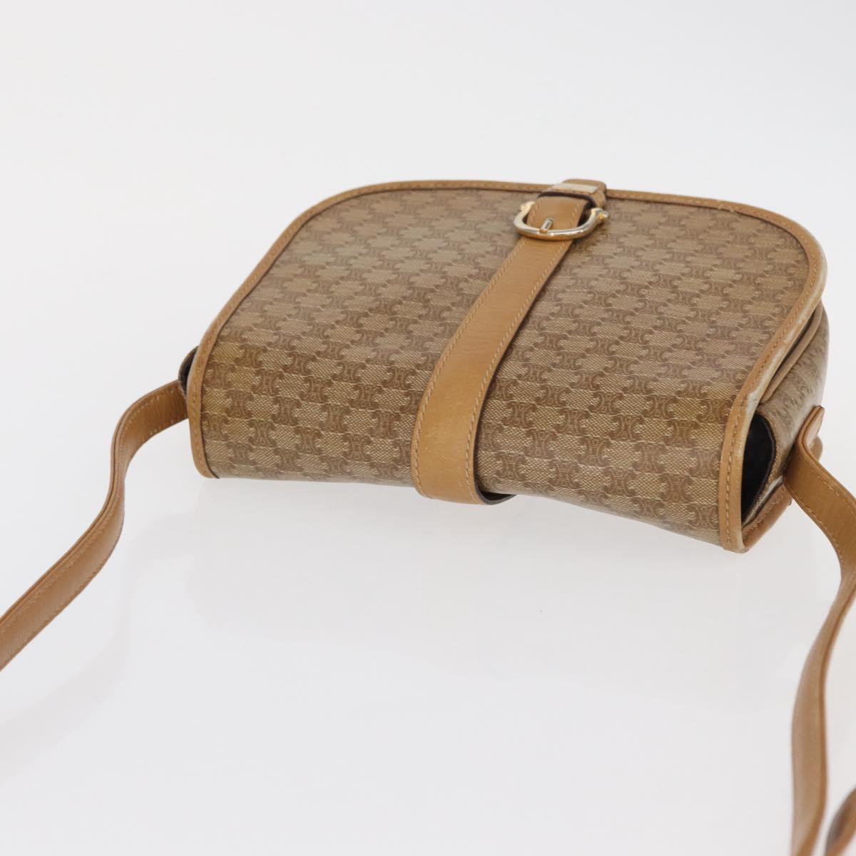 CELINE Macadam Canvas Shoulder Bag PVC Beige Gold Auth ep12683