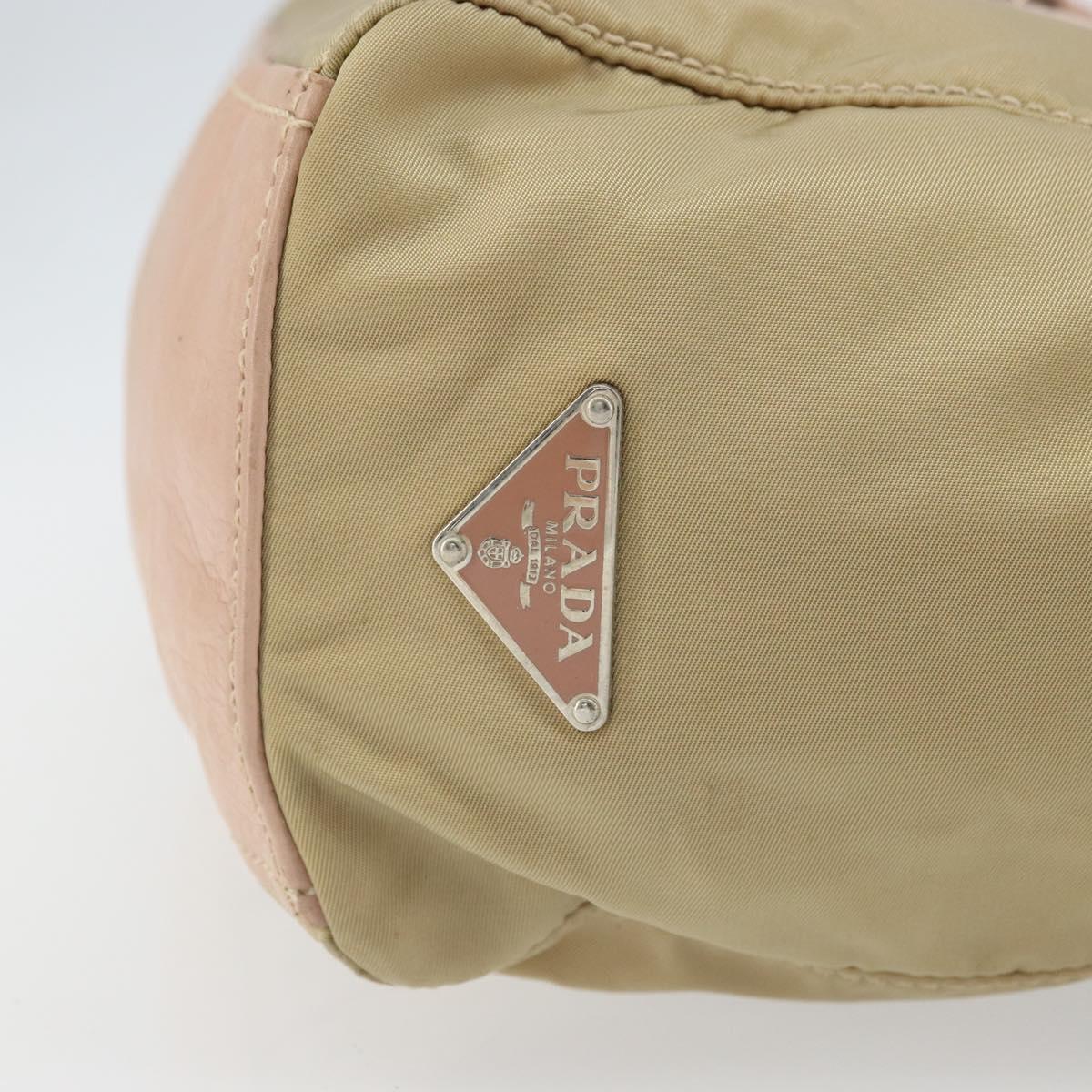 PRADA Tote Bag Nylon Leather Beige Silver Auth ep12684