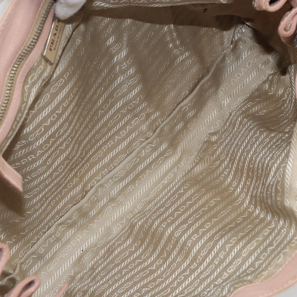 PRADA Tote Bag Nylon Leather Beige Silver Auth ep12684